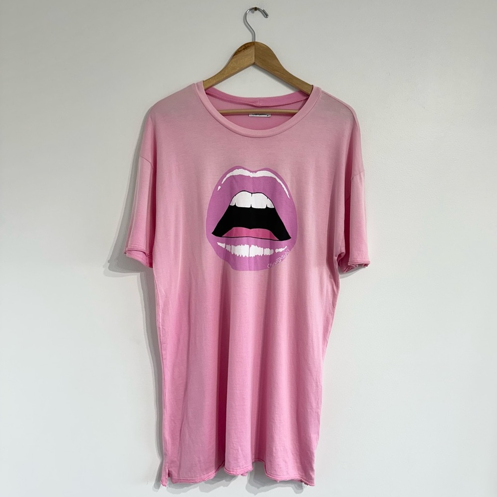 Lauren Moshi Misty Open Up Lip T-Shirt Dress Party Pink Ombre jersey knit